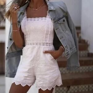 Charo Ruiz Zuma Eyelet Embroidered White Romper Womens XS New